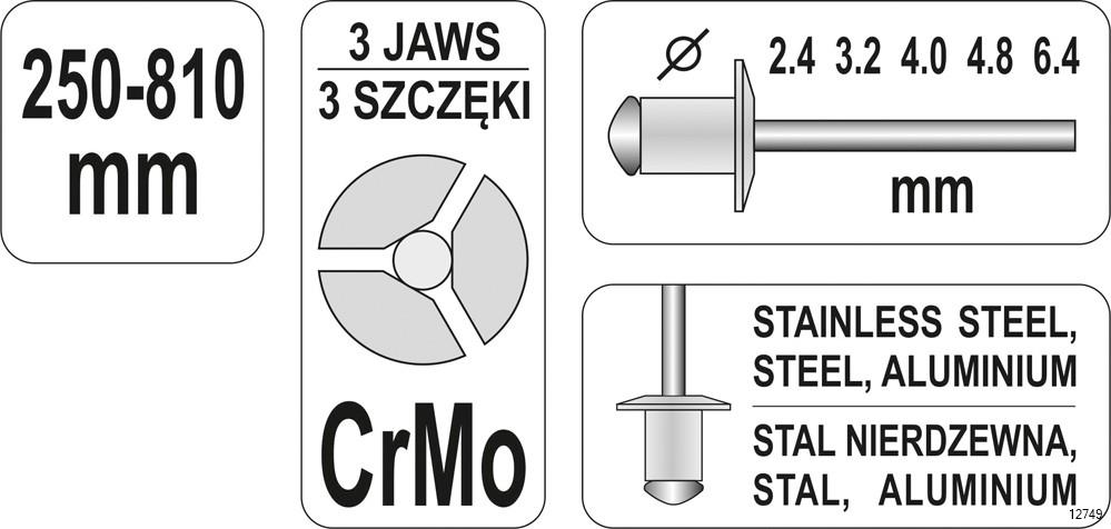 Pince à rivets aveugles Yato aluminium/acier Ø2,4/3,2/4,0/4,8mm - Ma Carte  Électronique